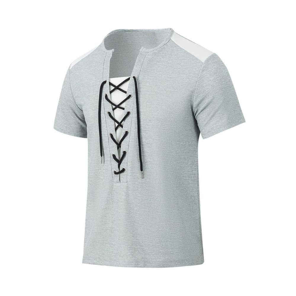 Vielseitiges, lässiges Kurzarm-T-Shirt mit Colorblock-Nähten und Kordelzug