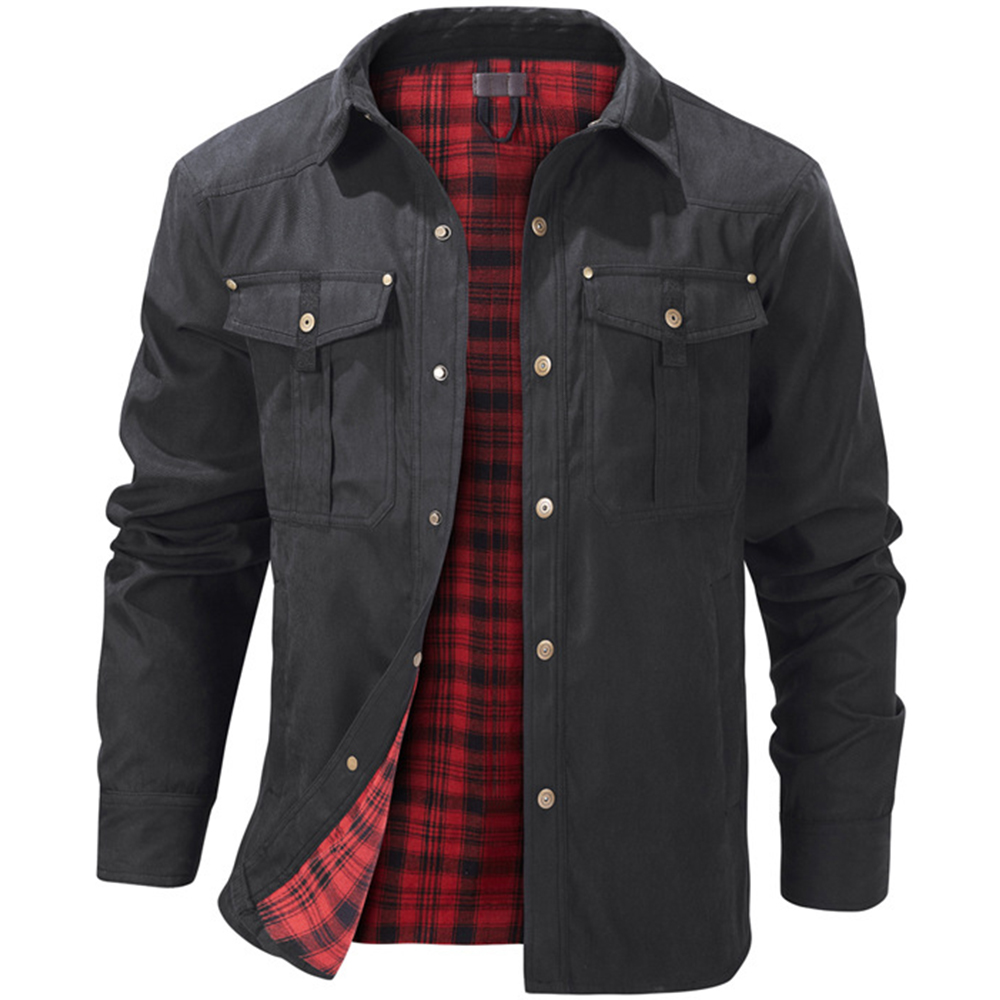 Veste chemise décontractée en flanelle chaude pour homme