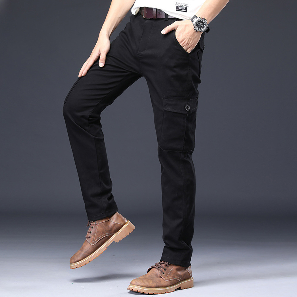 Pantalon cargo ample élastique à jambe droite pour hommes