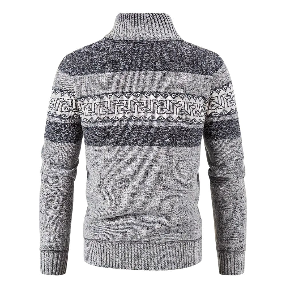 Herren-Strickjacke mit verdicktem Samt und Stehkragen und Reißverschluss