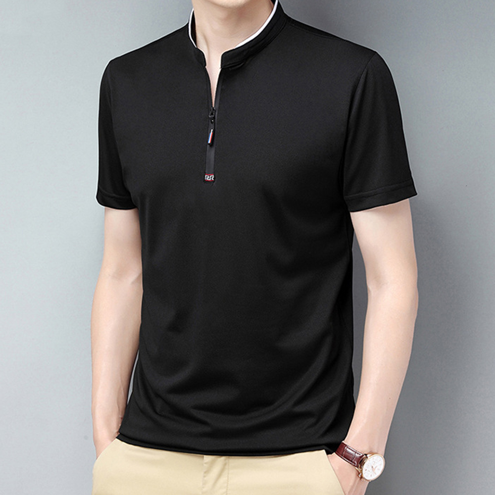 Kurzärmliges Herren-T-Shirt mit Reißverschluss am Kragen