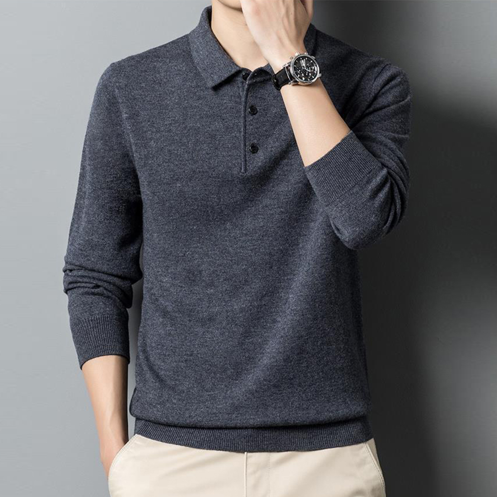 Einfarbiger, legerer, gestrickter Reverspullover für Herren