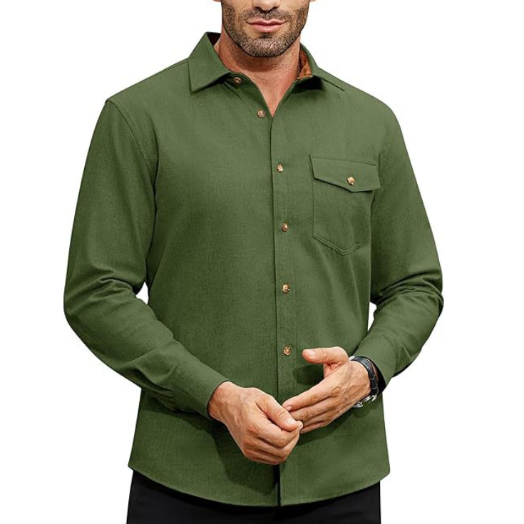 Chemise décontractée à manches longues avec poche pour homme