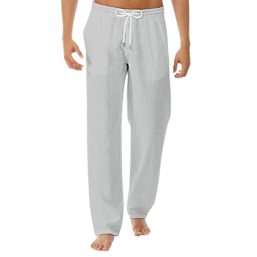 Pantalon décontracté simple en coton et lin pour hommes