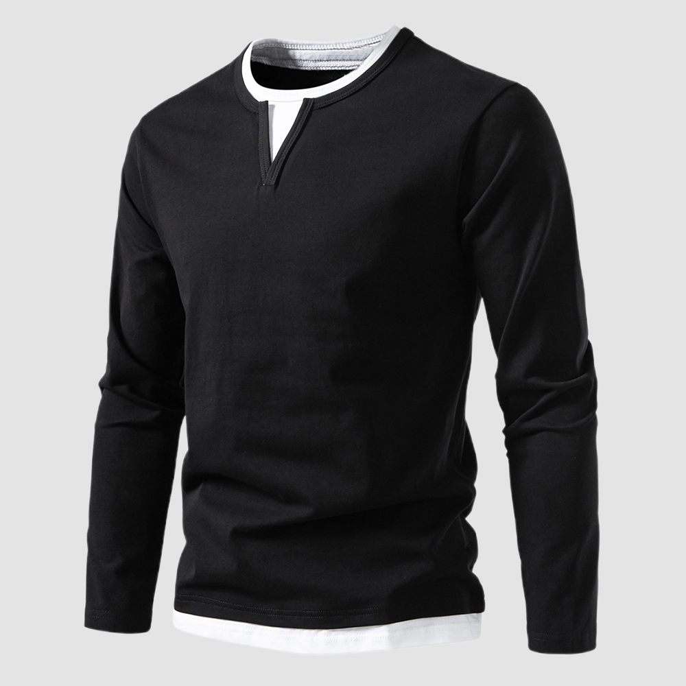 Lässiges, zweiteiliges T-Shirt mit langen Ärmeln und V-Ausschnitt für Herren
