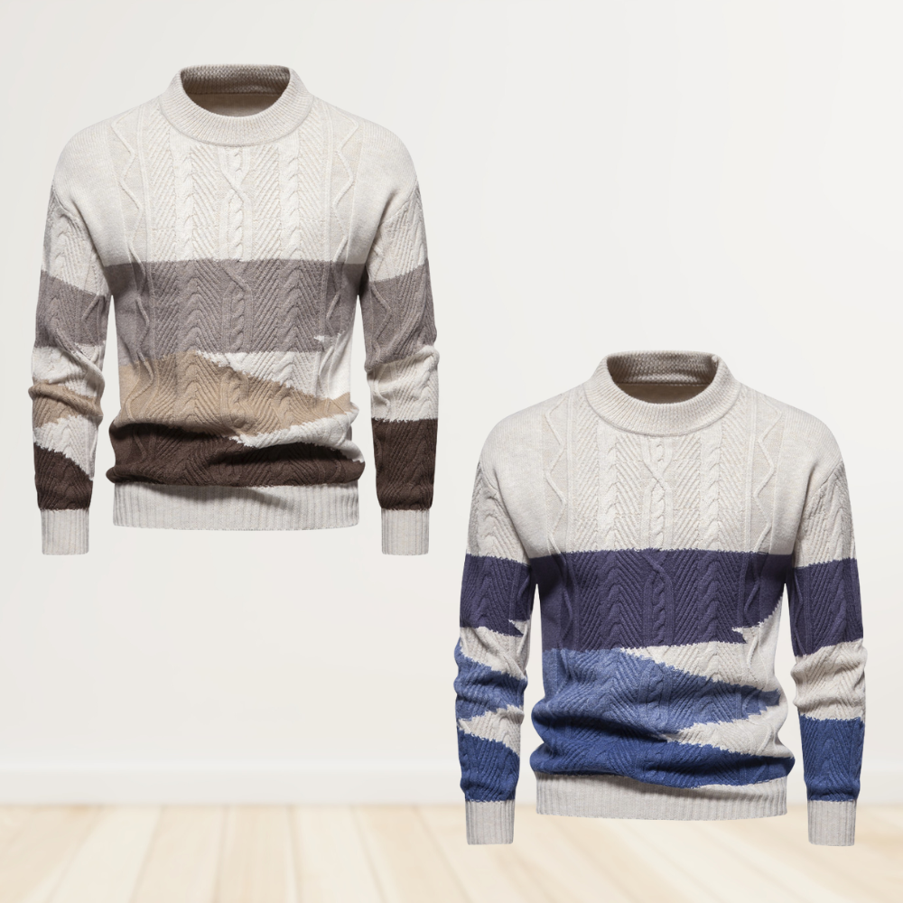 Retro-Farbblock-Pullover mit Rundhalsausschnitt für Herren im Herbst und Winter