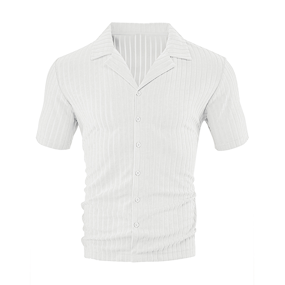 Herren-Jacquardhemd mit vertikalen Streifen und kurzen Ärmeln und Revers