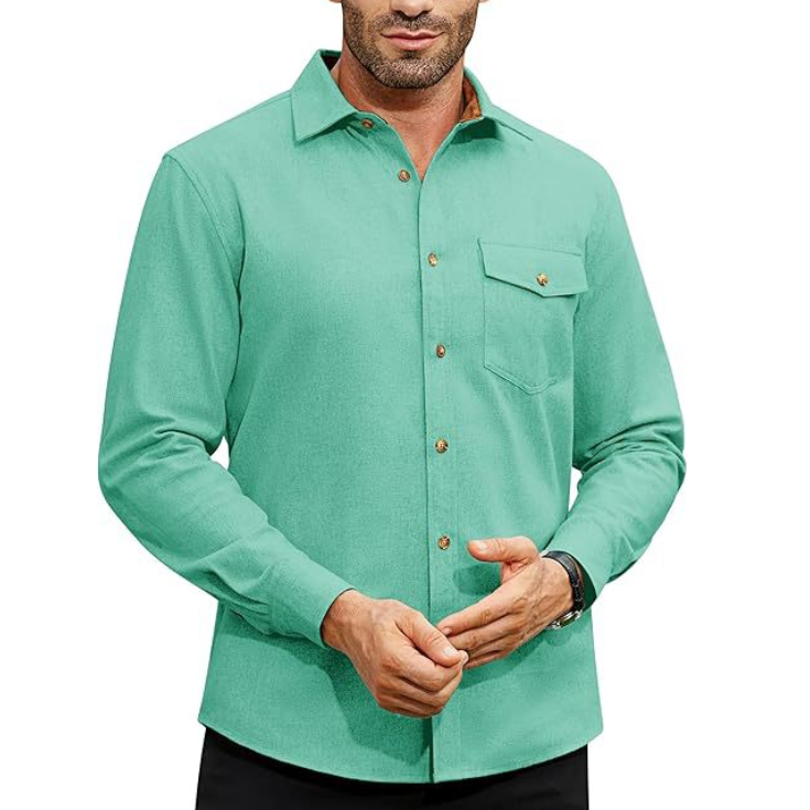 Chemise décontractée à manches longues avec poche pour homme