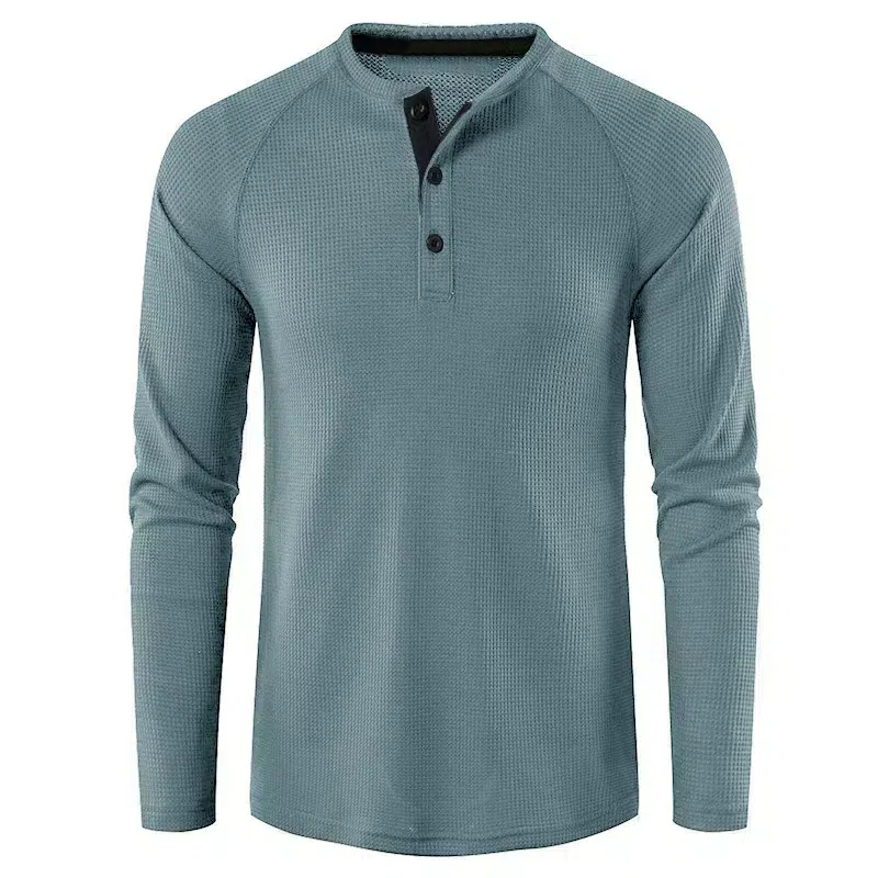 Haut décontracté à manches longues et col Henley pour homme