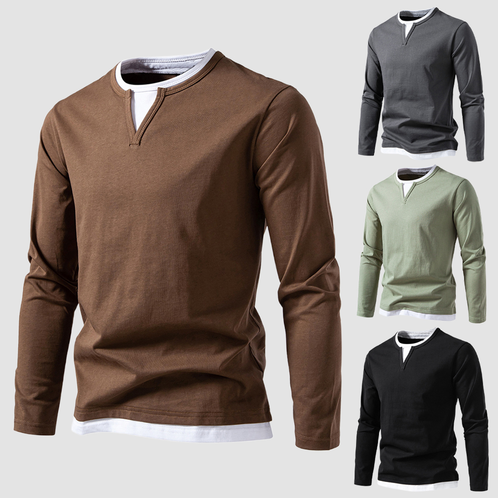 Lässiges, zweiteiliges T-Shirt mit langen Ärmeln und V-Ausschnitt für Herren