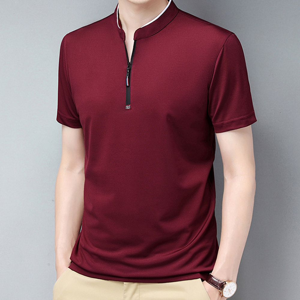 Kurzärmliges Herren-T-Shirt mit Reißverschluss am Kragen