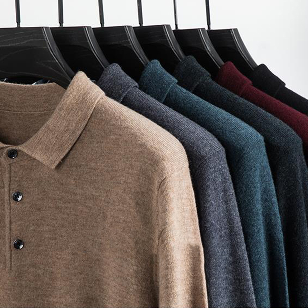 Einfarbiger, legerer, gestrickter Reverspullover für Herren