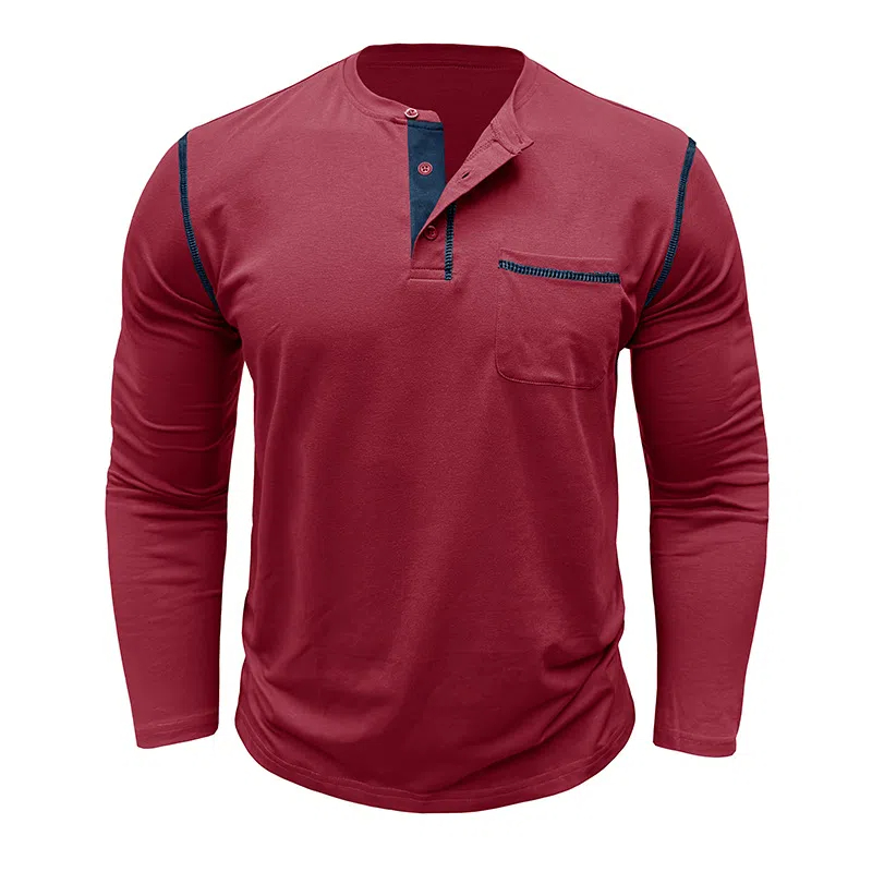 T-shirt à manches longues et col Henley pour hommes