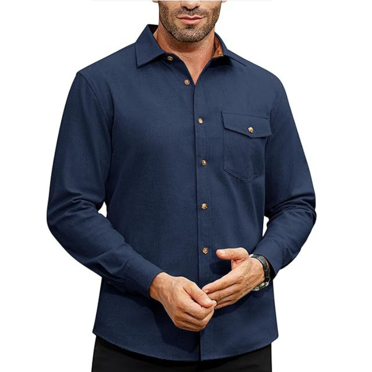 Chemise décontractée à manches longues avec poche pour homme