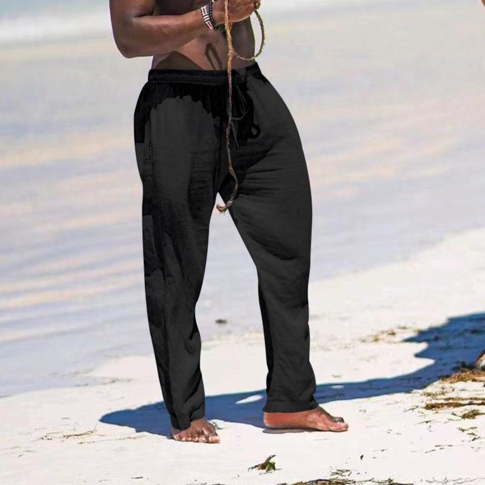 Pantalon décontracté en coton et lin de couleur unie pour homme
