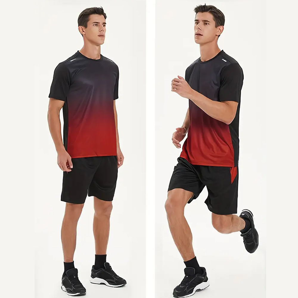 Trendy farbverlauf kurzarm shorts licht sport anzug