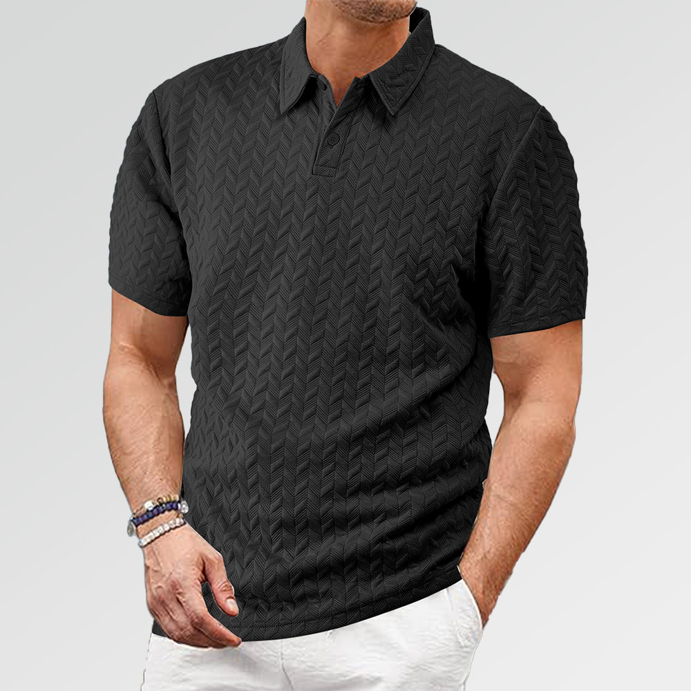 Lockeres, lässiges, einfarbiges Jacquard-Kurzarm-Poloshirt für Herren