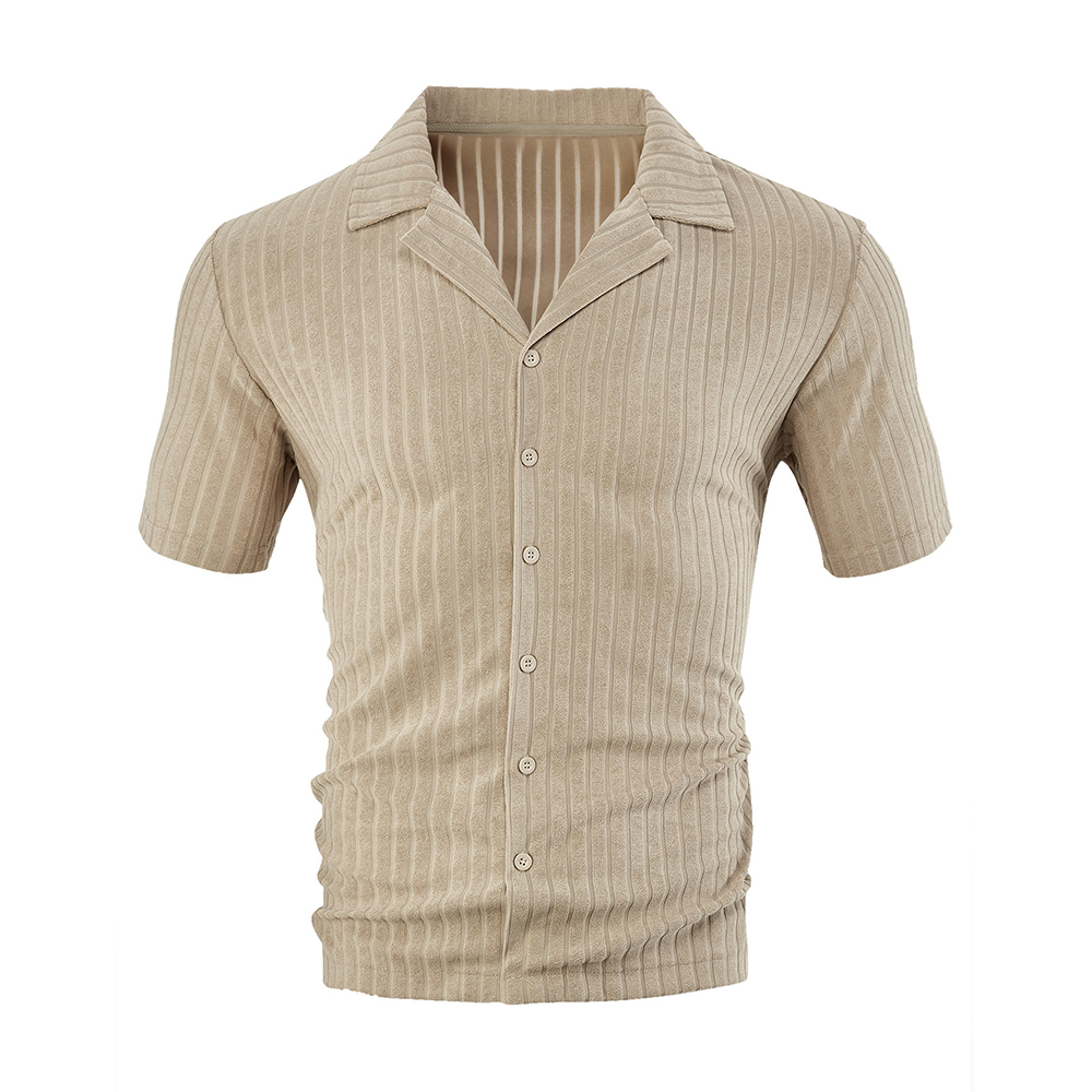 Herren-Jacquardhemd mit vertikalen Streifen und kurzen Ärmeln und Revers