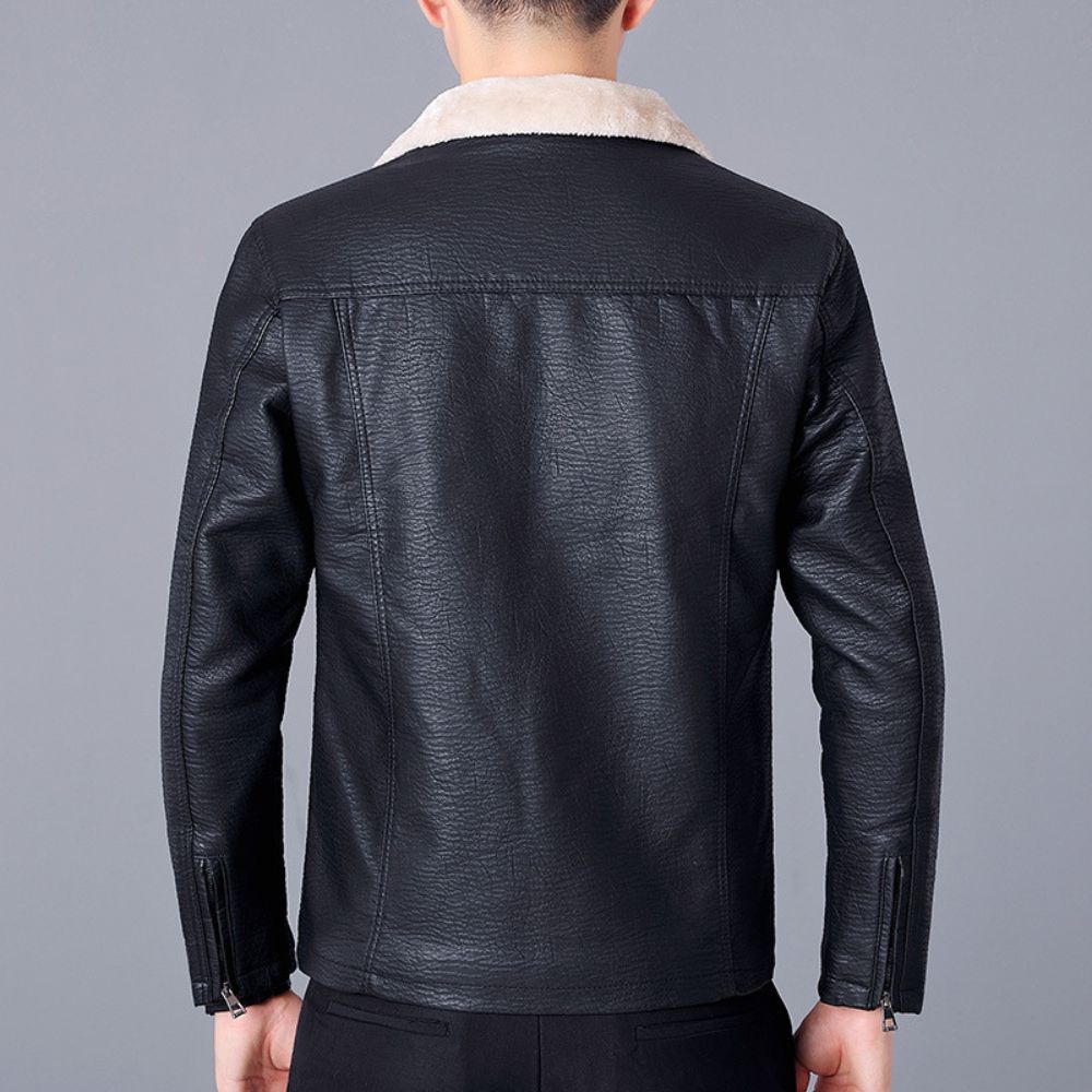 Veste en cuir chaude épaissie en polaire pour hommes