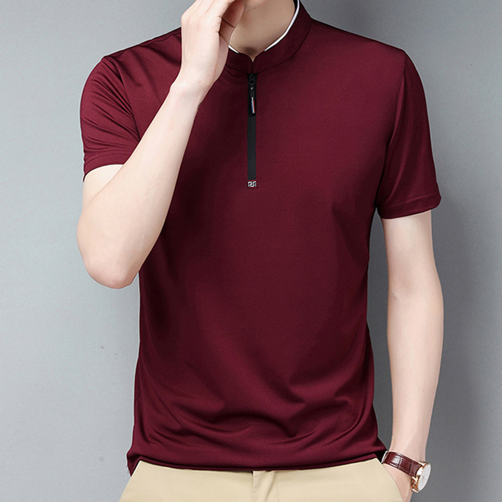 Kurzärmliges Herren-T-Shirt mit Reißverschluss am Kragen