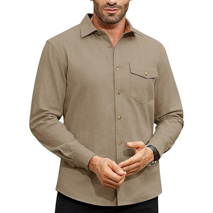 Chemise décontractée à manches longues avec poche pour homme