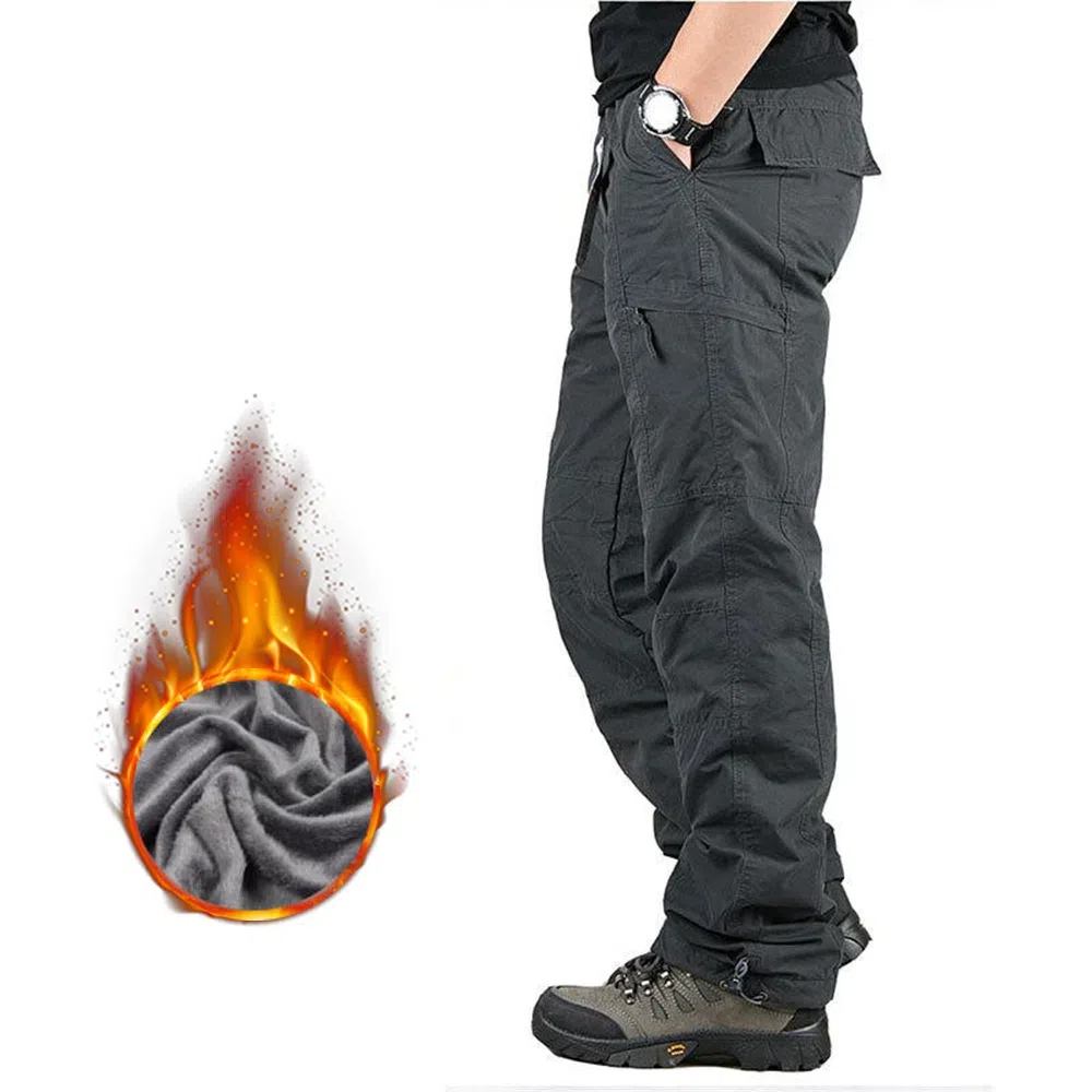 Neue warme Fleece-Cargohose mit mehreren Taschen für Herren