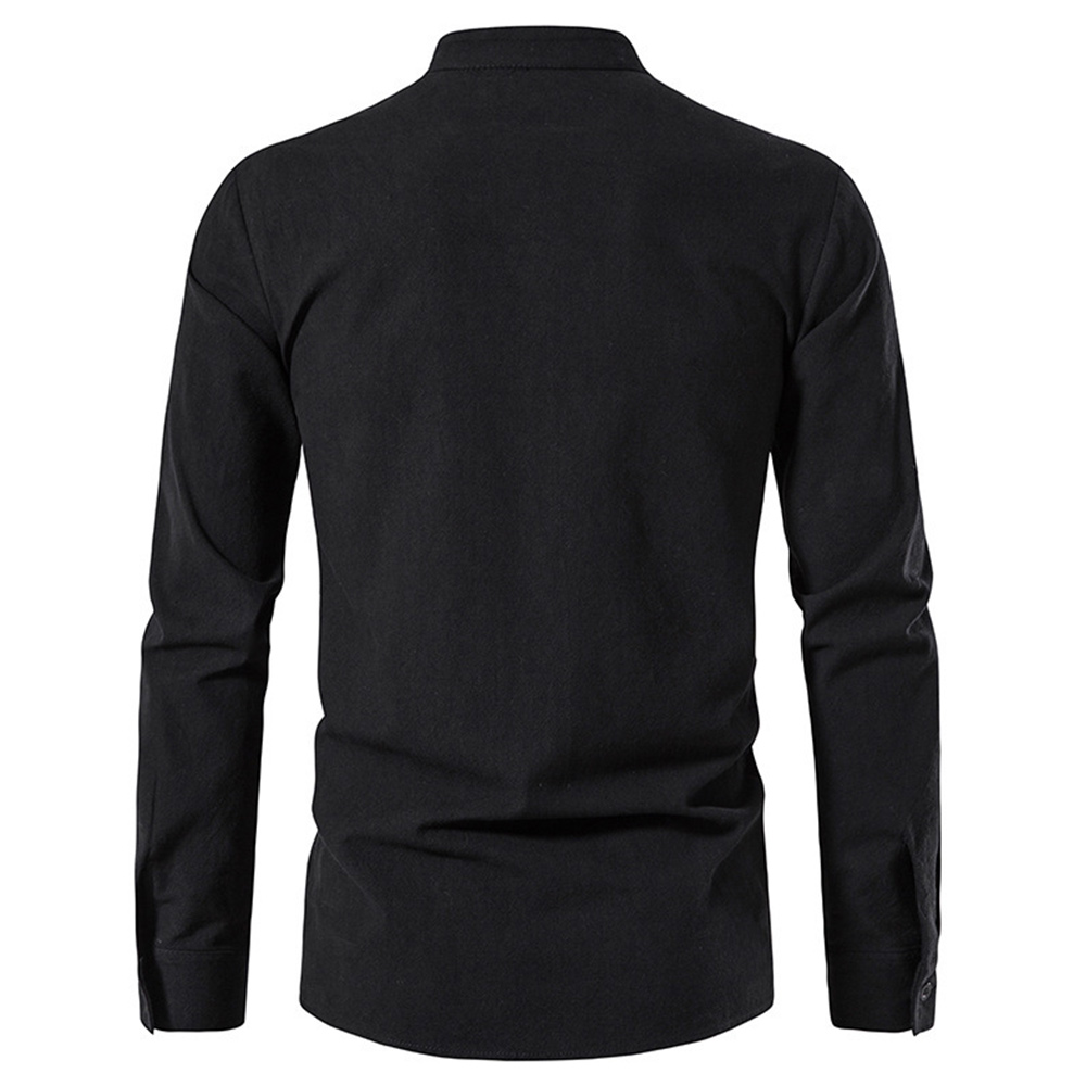 Bequemes Herrenhemd aus Baumwolle und Leinen mit V-Ausschnitt und Schnürung