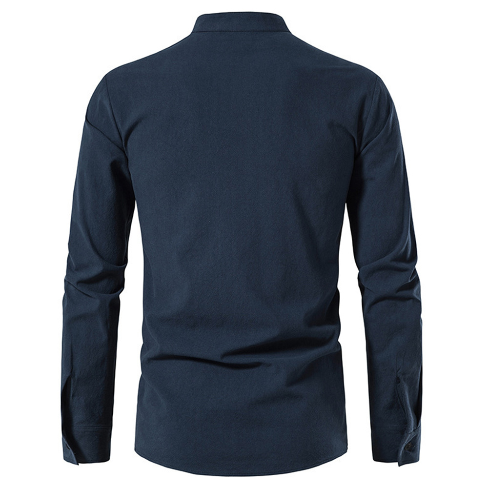 Bequemes Herrenhemd aus Baumwolle und Leinen mit V-Ausschnitt und Schnürung