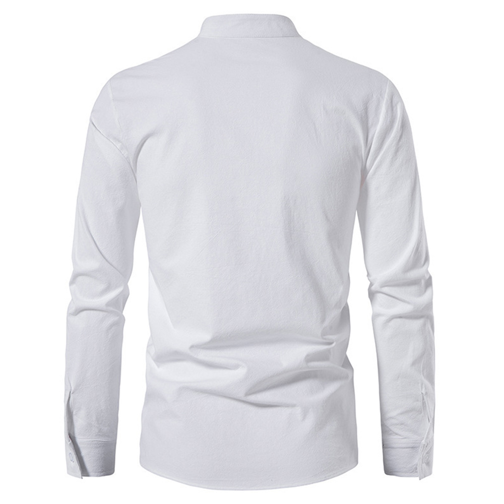 Bequemes Herrenhemd aus Baumwolle und Leinen mit V-Ausschnitt und Schnürung