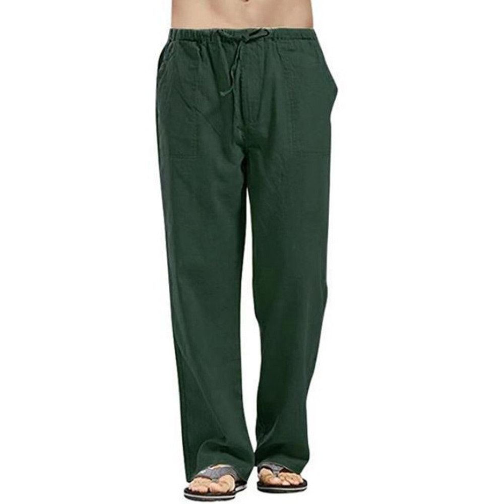 Pantalon décontracté en lin ample de couleur unie pour hommes