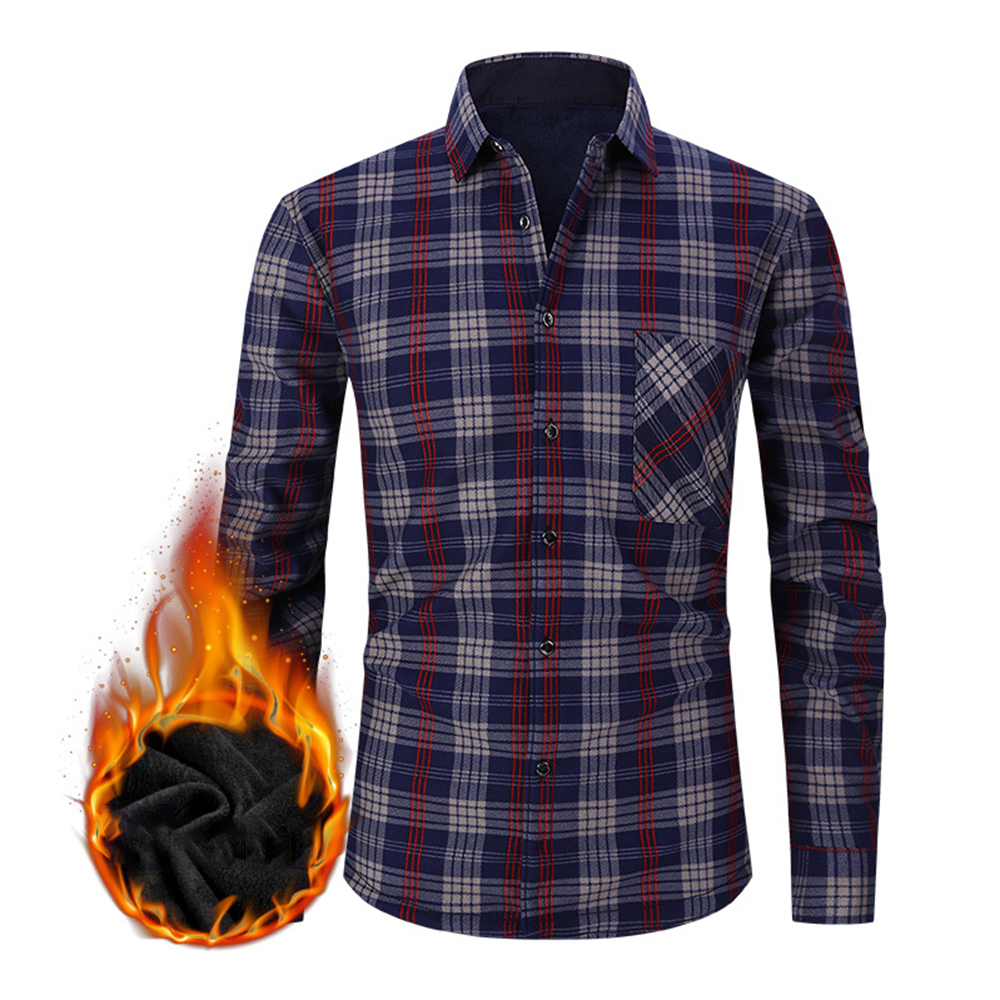 Herren-Winter-Langarmhemd mit verdicktem Karomuster