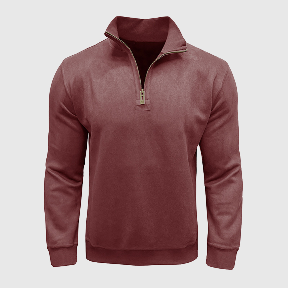 Herren-Sweatshirt aus Kunstleder mit Stehkragen und Reißverschluss, langärmelig