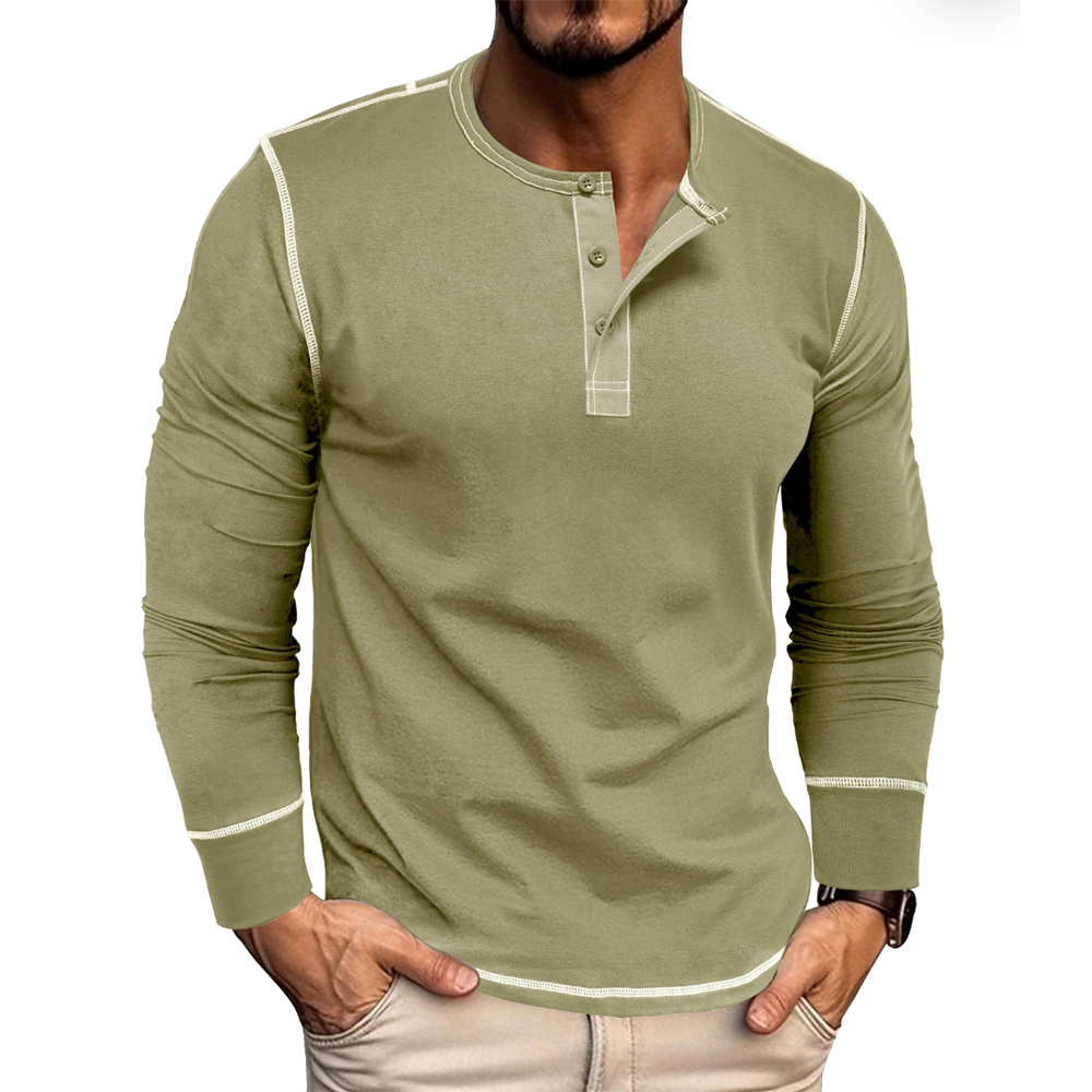 T-shirt décontracté à manches longues et col Henley pour homme