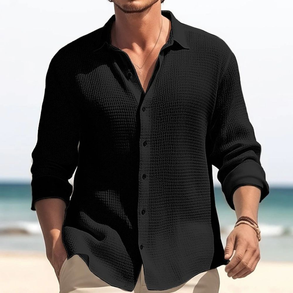 Chemise à manches longues gaufrée de couleur unie pour hommes