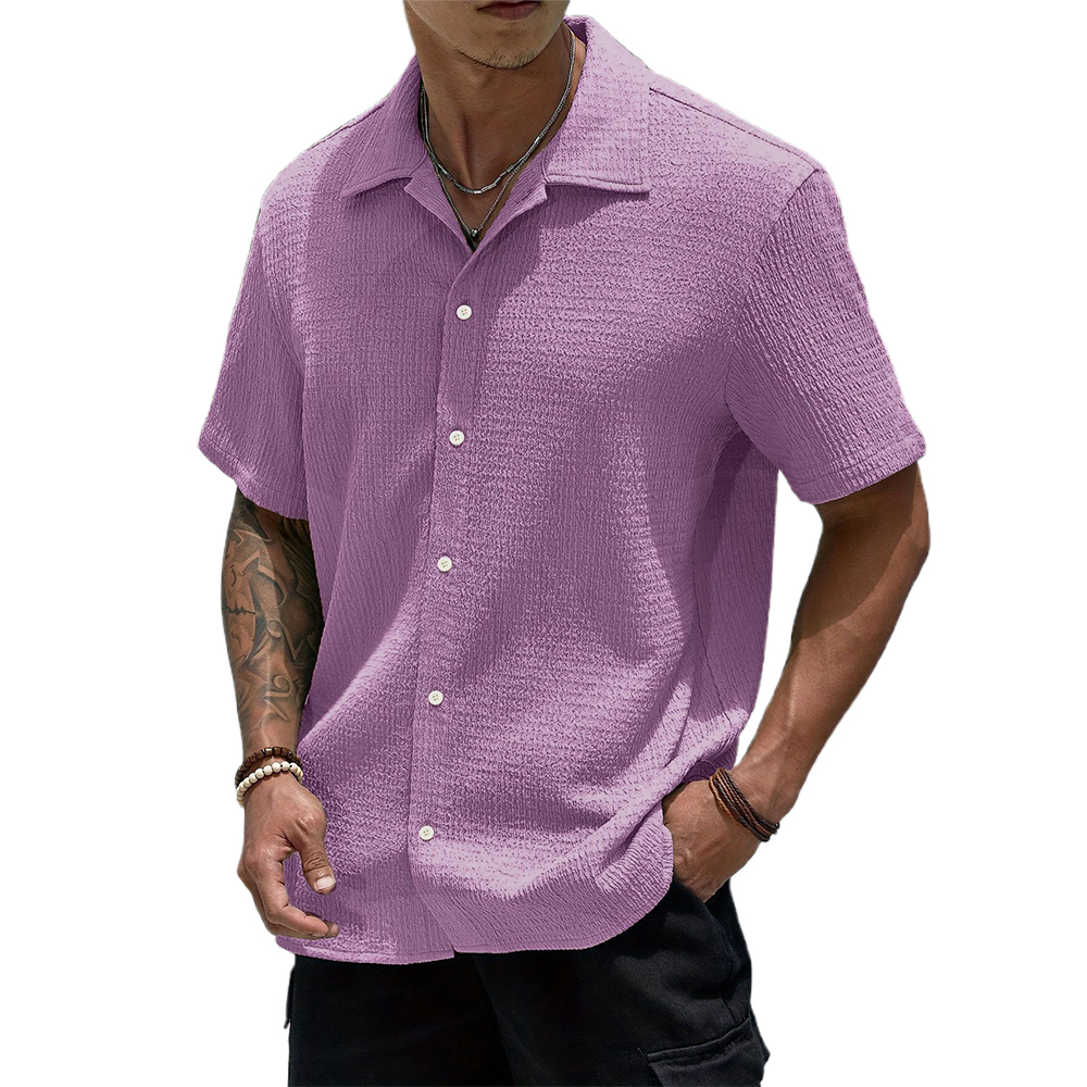 Chemise à manches courtes décontractée plissée pour hommes