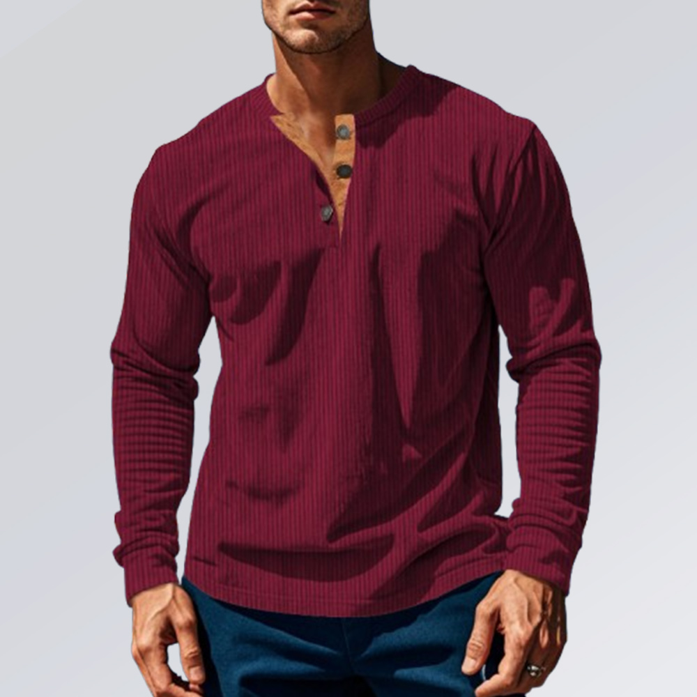 Frühling und Herbst Herren Cord Henley Shirt Langarm