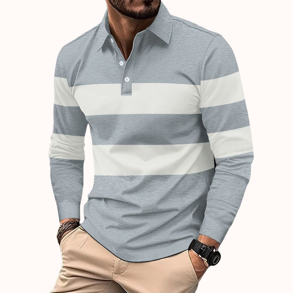 Lässiges Langarm-Poloshirt mit gestreiftem Revers für Herren