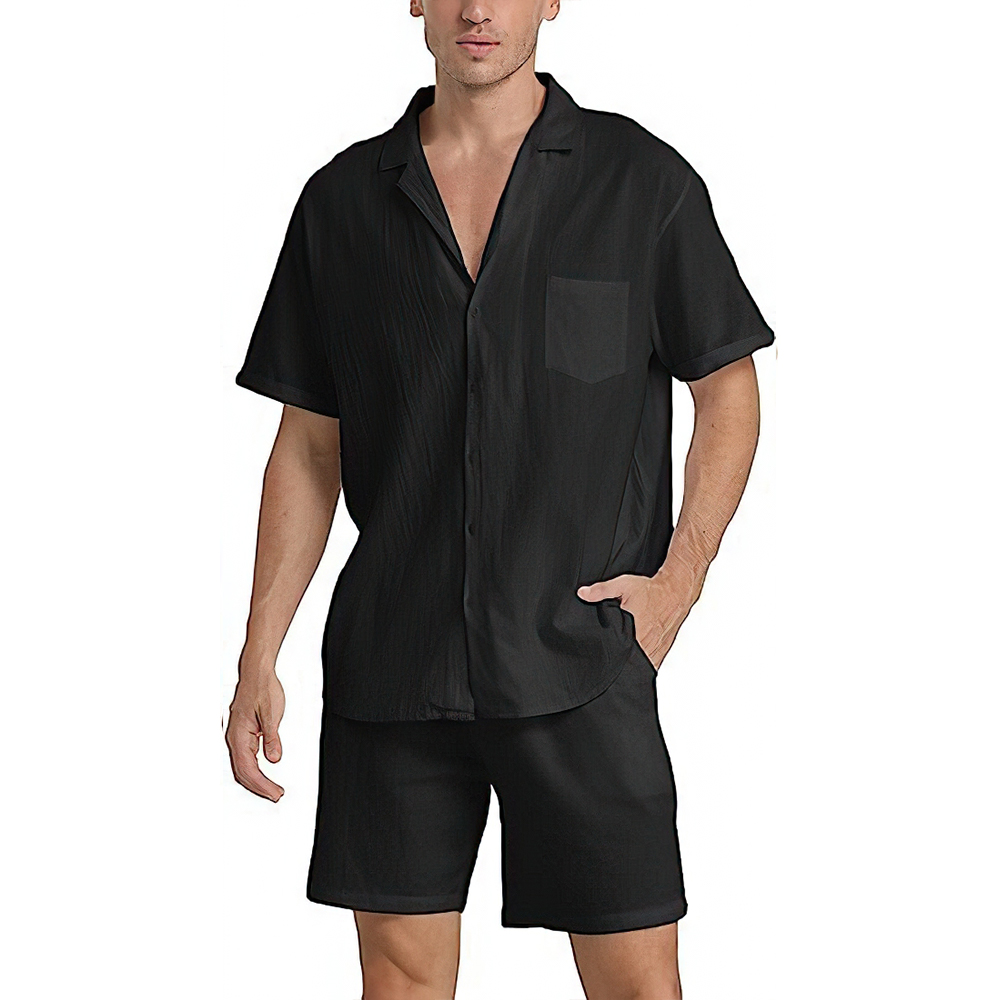 Ensemble deux pièces chemise à manches courtes et short pour homme