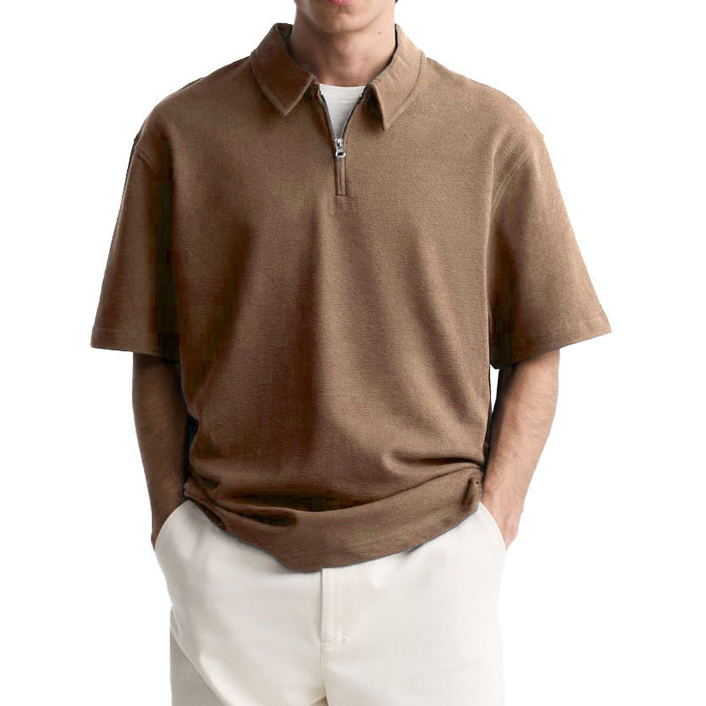 Polo décontracté à manches courtes et fermeture éclair pour homme