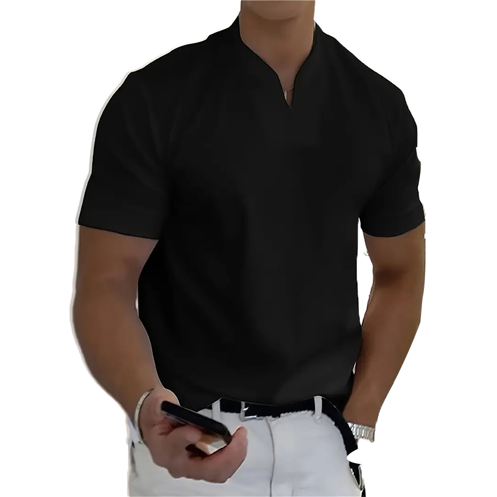 T-shirt à manches courtes et col en V élastique pour homme
