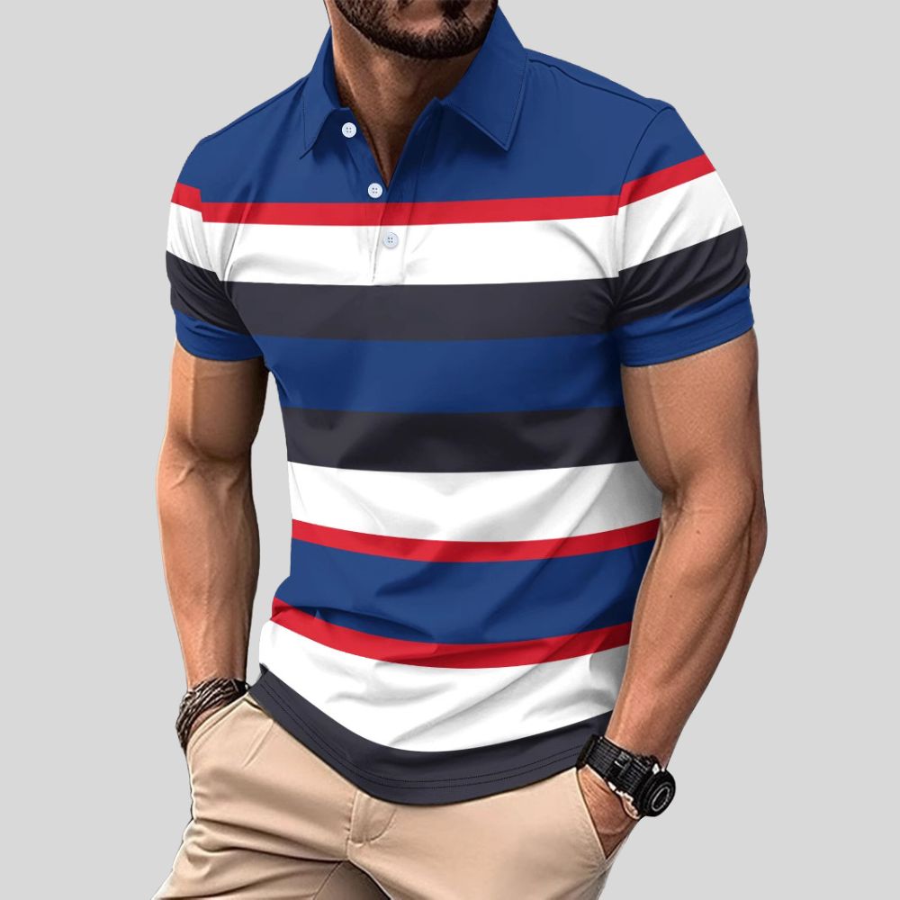 Lässiges Poloshirt mit kurzen Ärmeln und Farbblock-Streifen am Revers für Herren