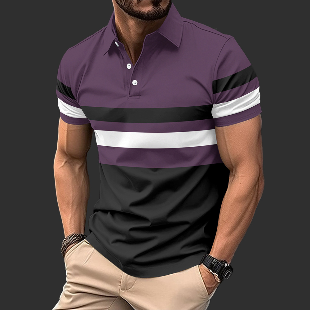 Lässiges Herren-Poloshirt mit gestreiftem Revers und kurzen Ärmeln