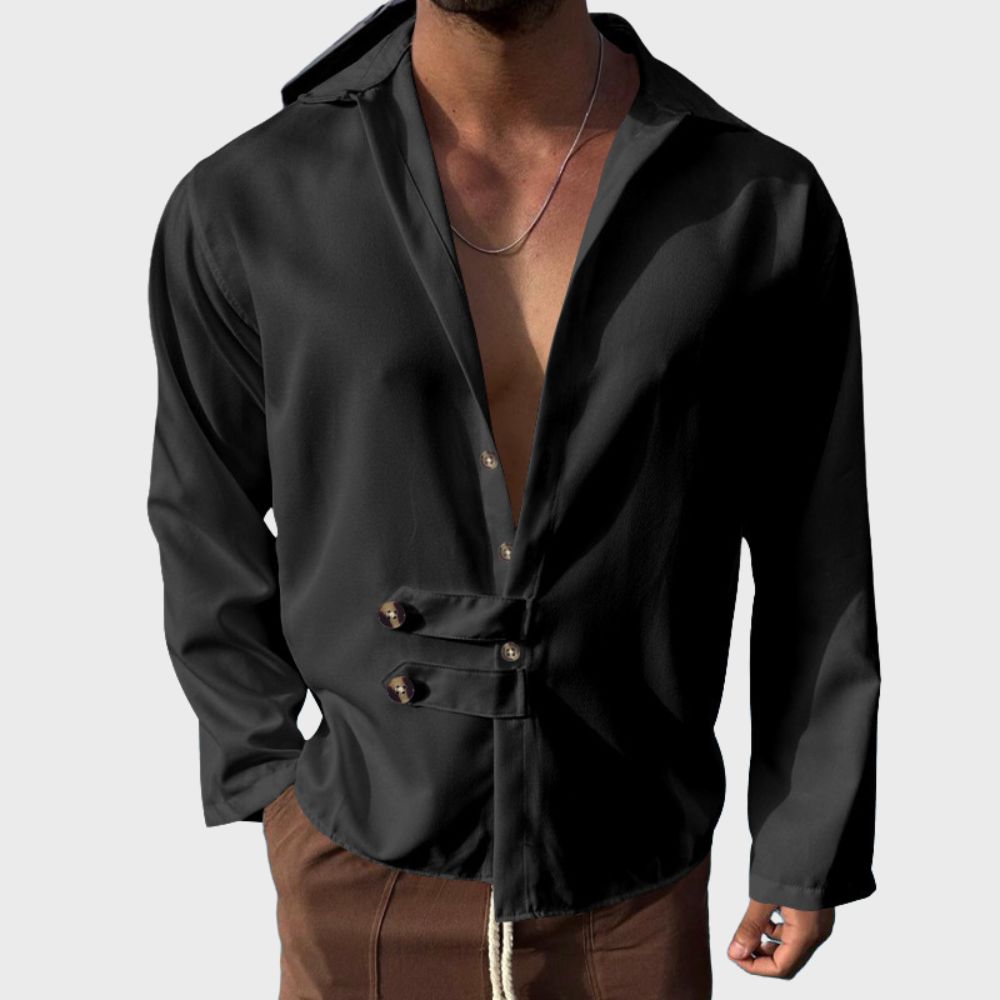 Modisches Herrenhemd mit lockerem, lässigem Revers und langen Ärmeln