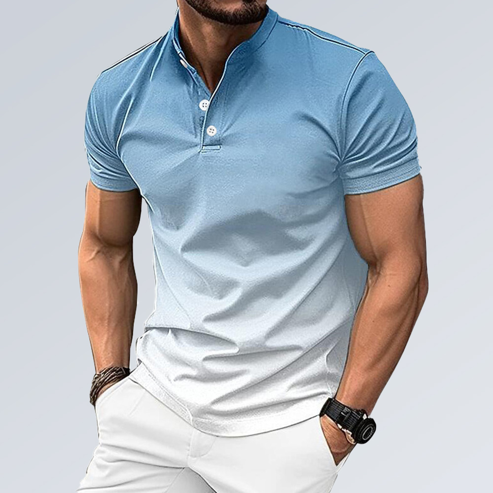 Lässiges Henley-Hemd mit Farbverlaufskragen für Herren, kurzärmlig