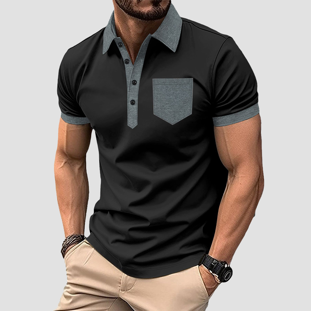 Lässiges Poloshirt mit Colorblock-Revers für Herren, kurzärmlig