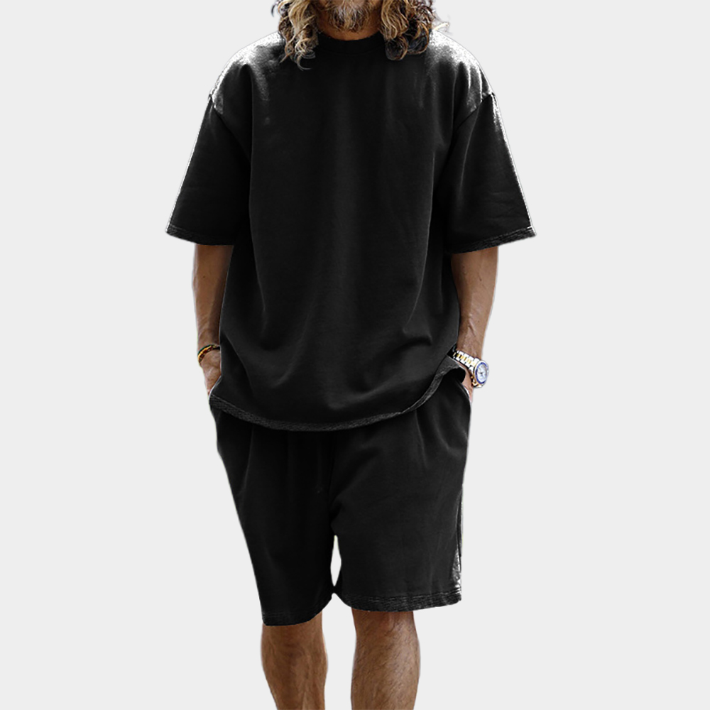 Herren lockere einfarbige Kurzarm-T-Shirt-Shorts Freizeitanzug