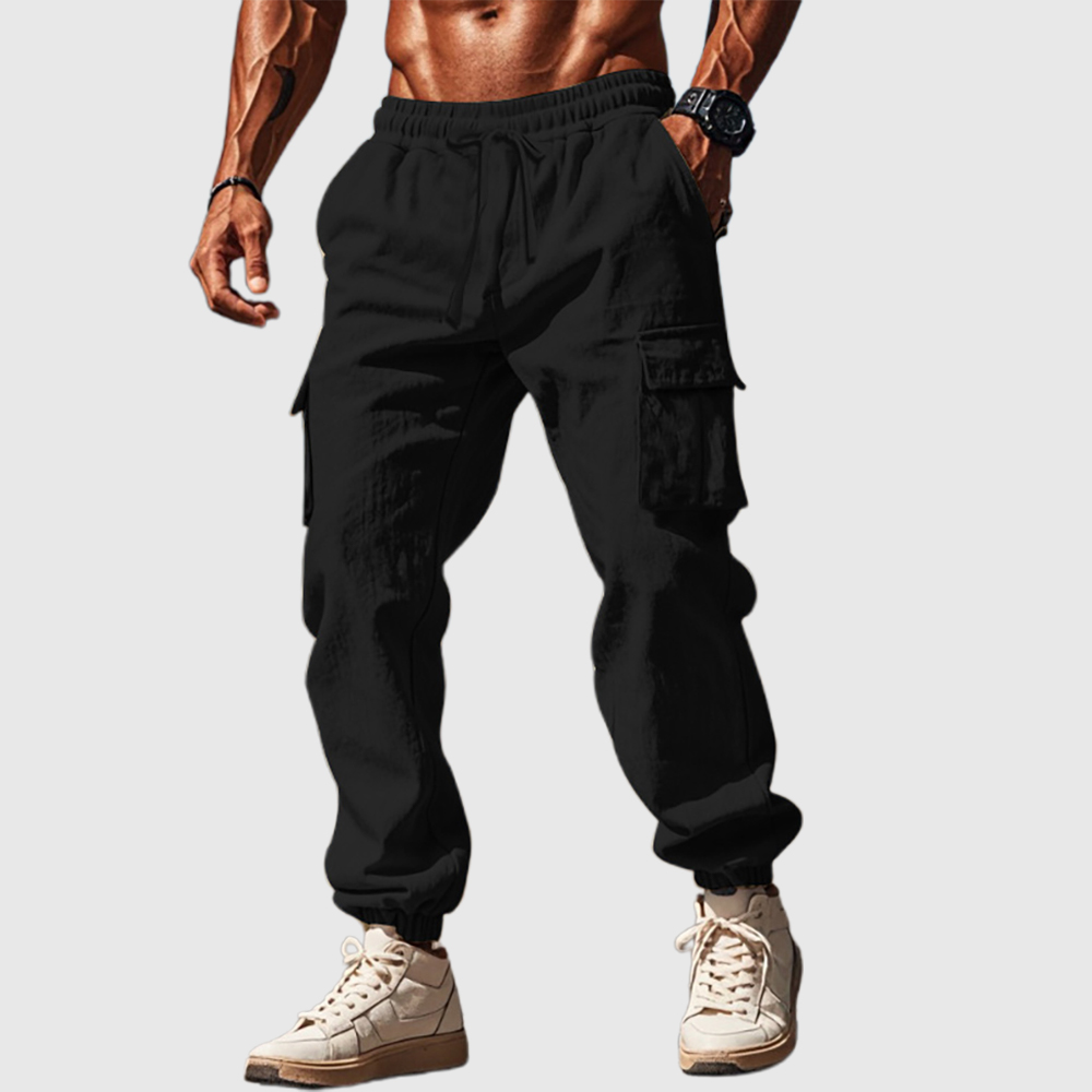 Lässige Herrenhose aus Leinen mit geradem Bein und mehreren Taschen