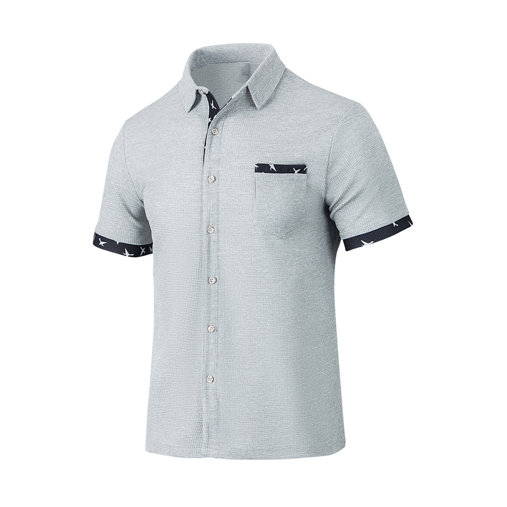 Sommer Herren locker lässig Waffel Kontrast Revers T-Shirt Kurzarm