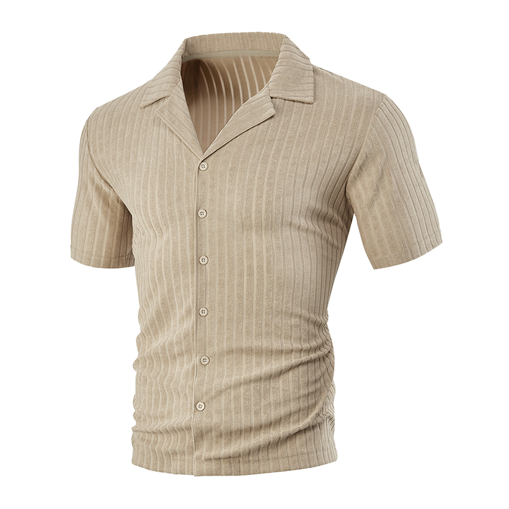 Herren-Jacquardhemd mit vertikalen Streifen und kurzen Ärmeln und Revers
