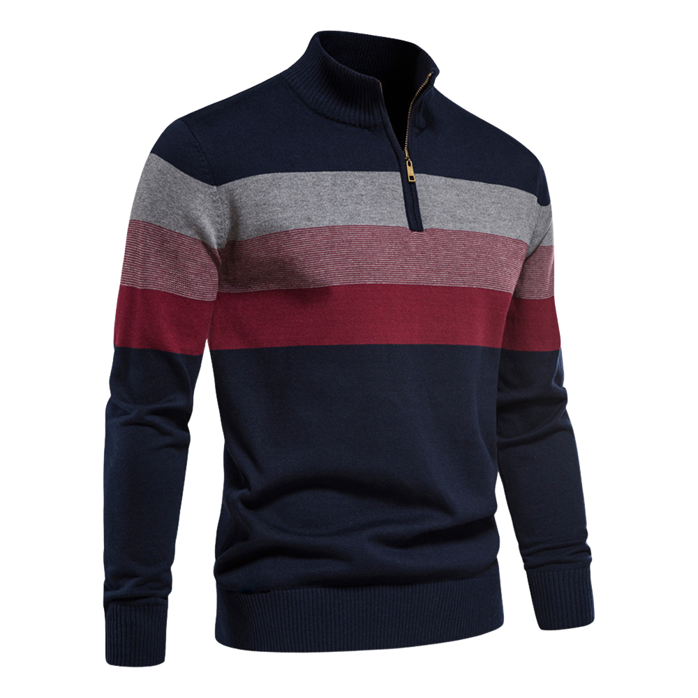 Nouveau pull à blocs de couleurs à col montant et fermeture éclair pour hommes